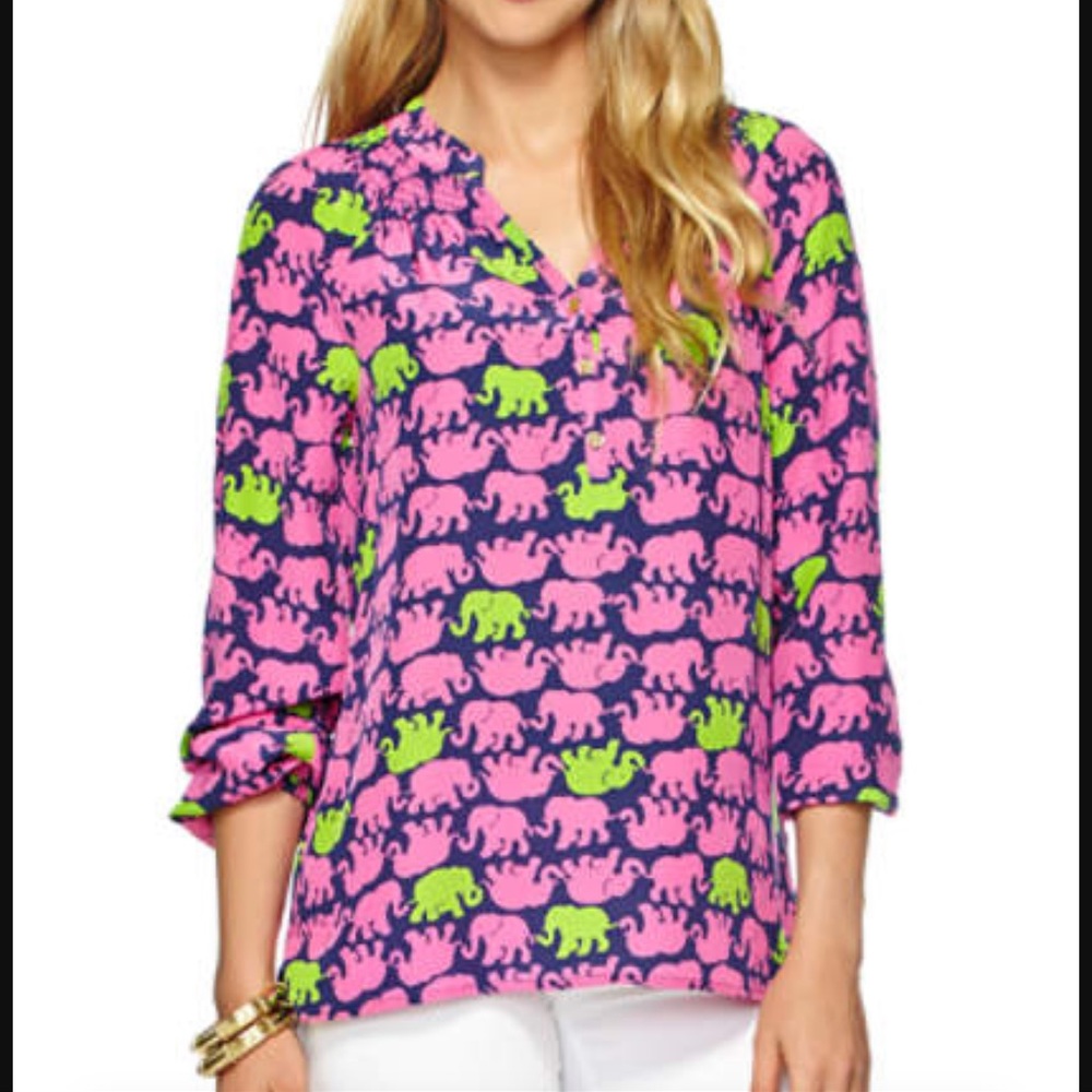 Lilly Pulitzer Elsa Silk Blouse - Tusk In Sun -Flawed